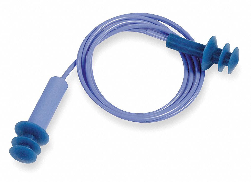 HONEYWELL NORTH Flanged Ear Plugs, 27dB Noise Reduction Rating NRR, Corded, L, Blue, 1 PR