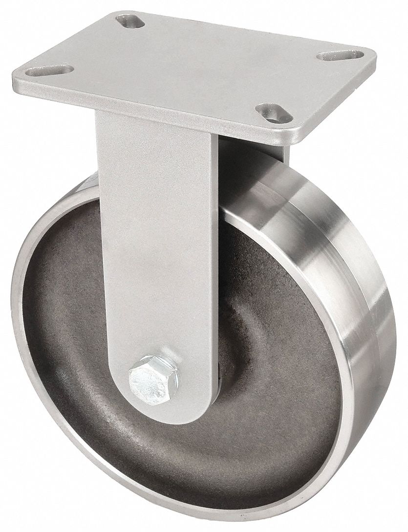 Plate Caster: Rigid, No Brake, Steel, 10 in Wheel Dia, 3 in Wheel Wd, 12 1/2 in Mounting Ht