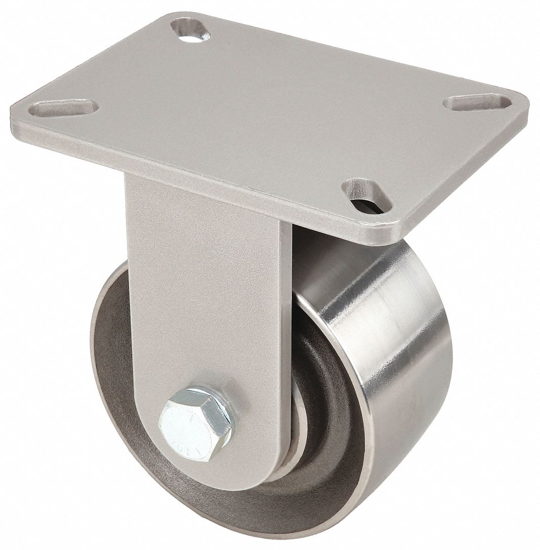 Plate Caster: Rigid, No Brake, Steel, 6 in Wheel Dia, 3 in Wheel Wd, 8 in Mounting Ht, Slot