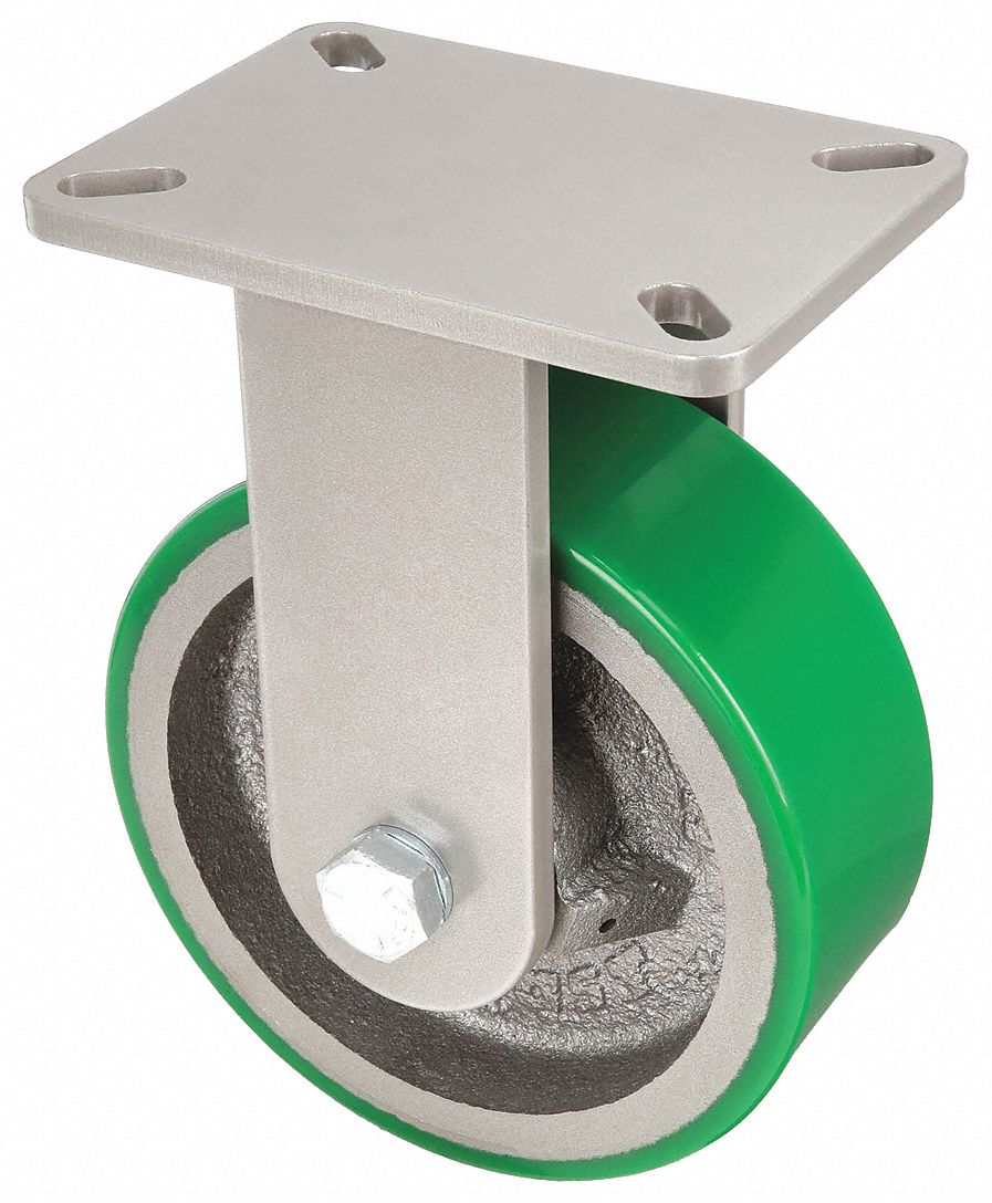 Plate Caster: Rigid, No Brake, Polyurethane, 8 in Wheel Dia, 3 in Wheel Wd, Slot, Rectangle
