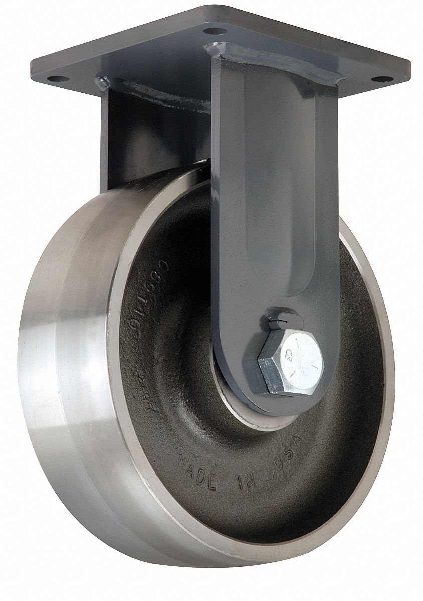 Plate Caster: Rigid, No Brake, Steel, 10 in Wheel Dia, 3 in Wheel Wd, 13 in Mounting Ht