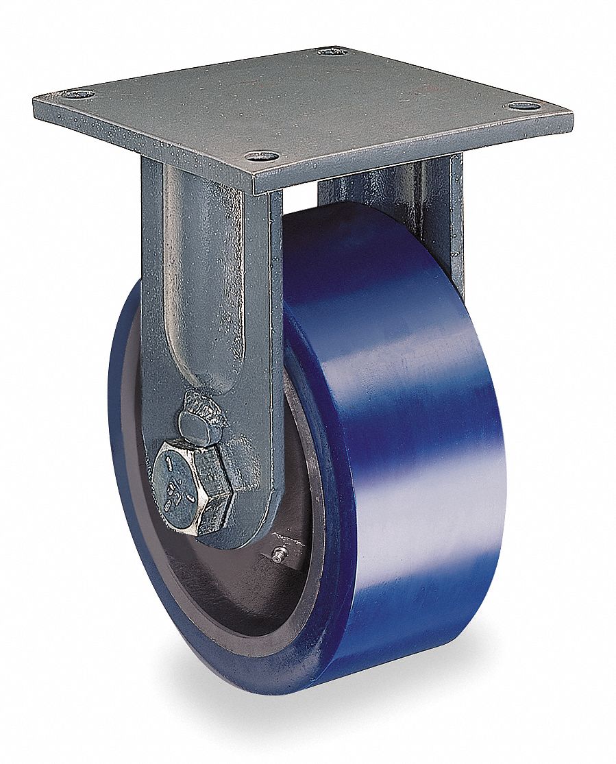 Plate Caster: Rigid, No Brake, Polyurethane, 12 in Wheel Dia, 4 in Wheel Wd, Hole, Square
