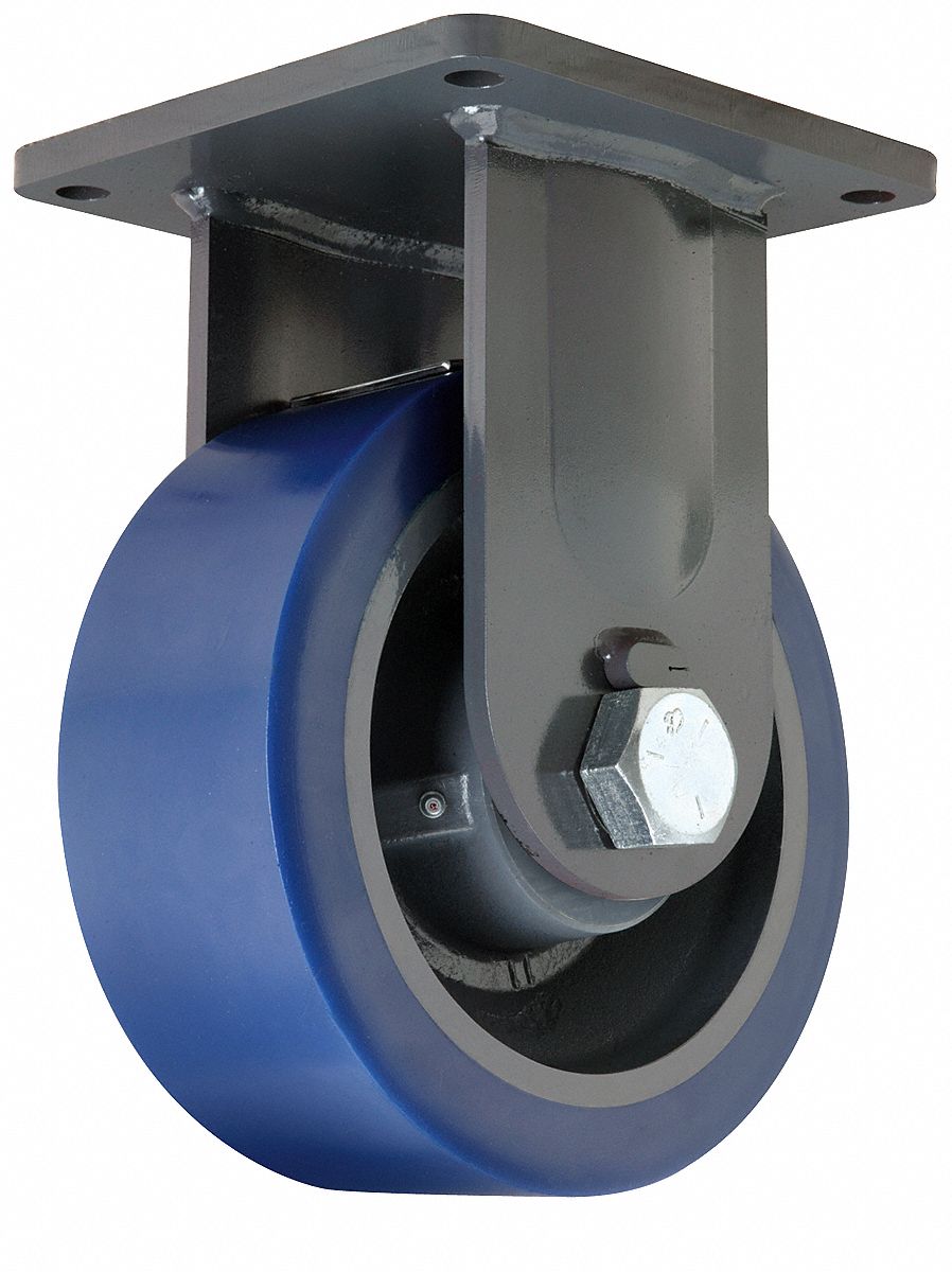 Plate Caster: Rigid, No Brake, Polyurethane, 10 in Wheel Dia, 4 in Wheel Wd, Hole, Square