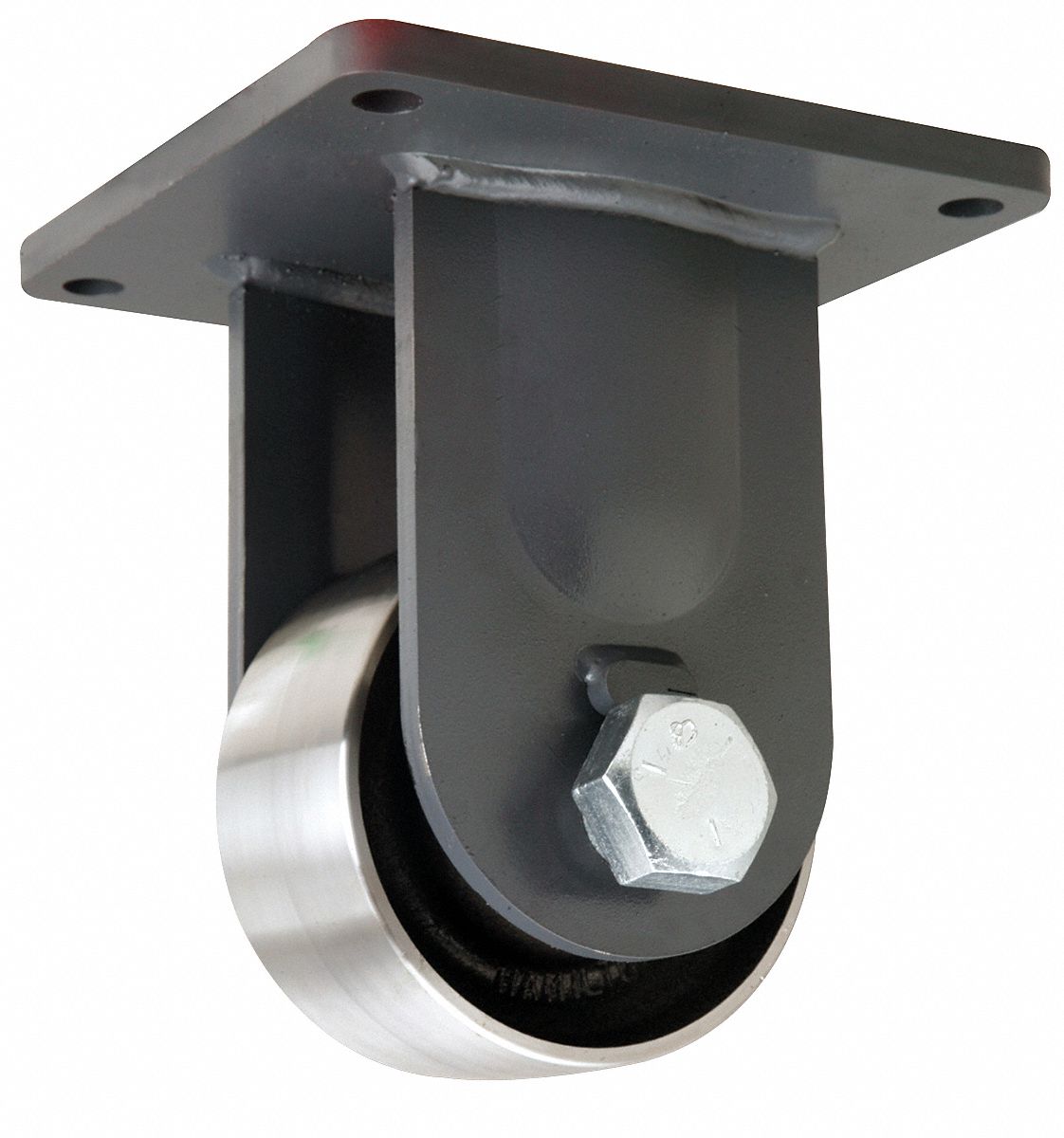 Plate Caster: Rigid, No Brake, Steel, 8 in Wheel Dia, 4 in Wheel Wd, 11 in Mounting Ht