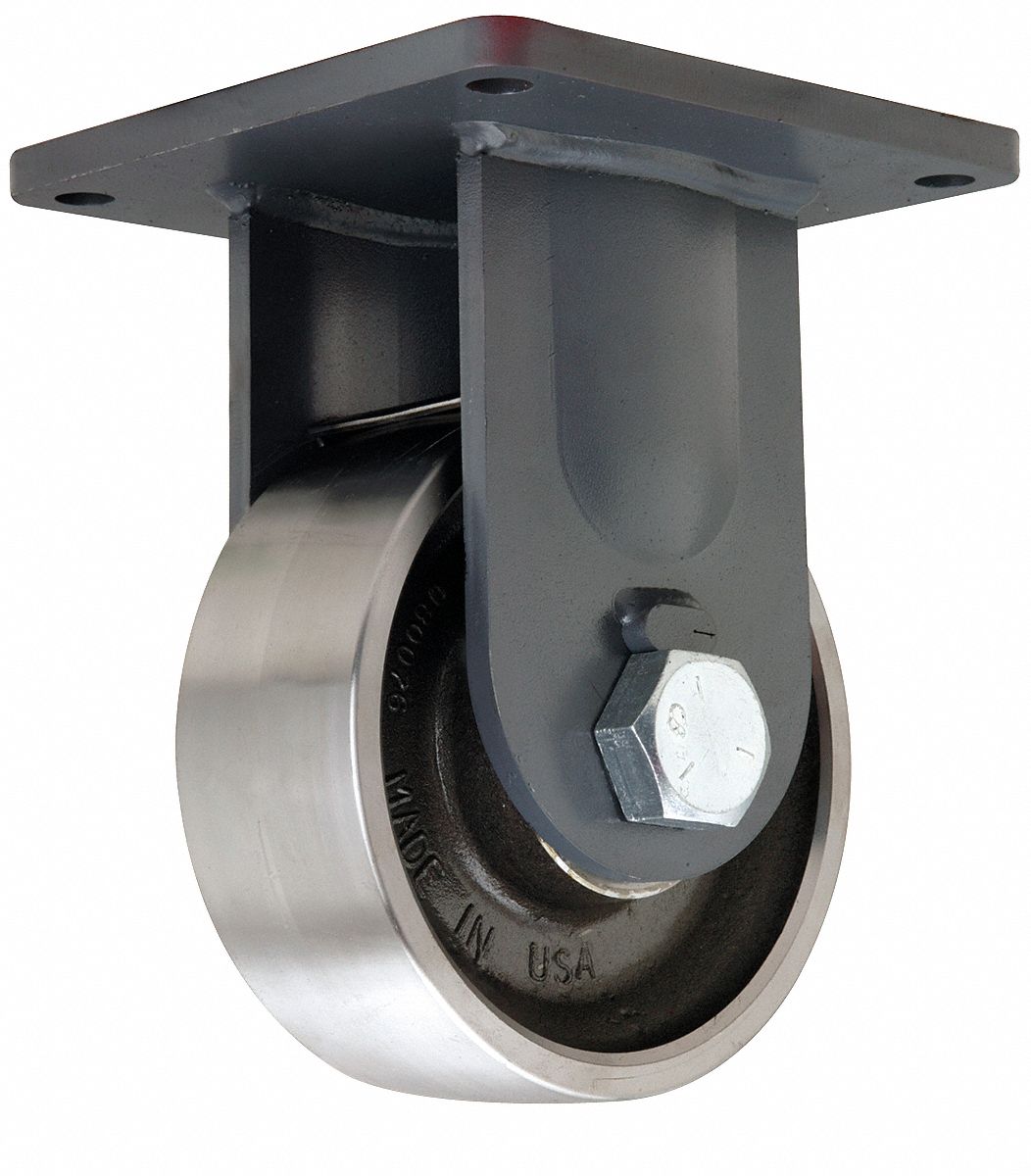 Plate Caster: Rigid, No Brake, Steel, 8 in Wheel Dia, 3 in Wheel Wd, 11 in Mounting Ht