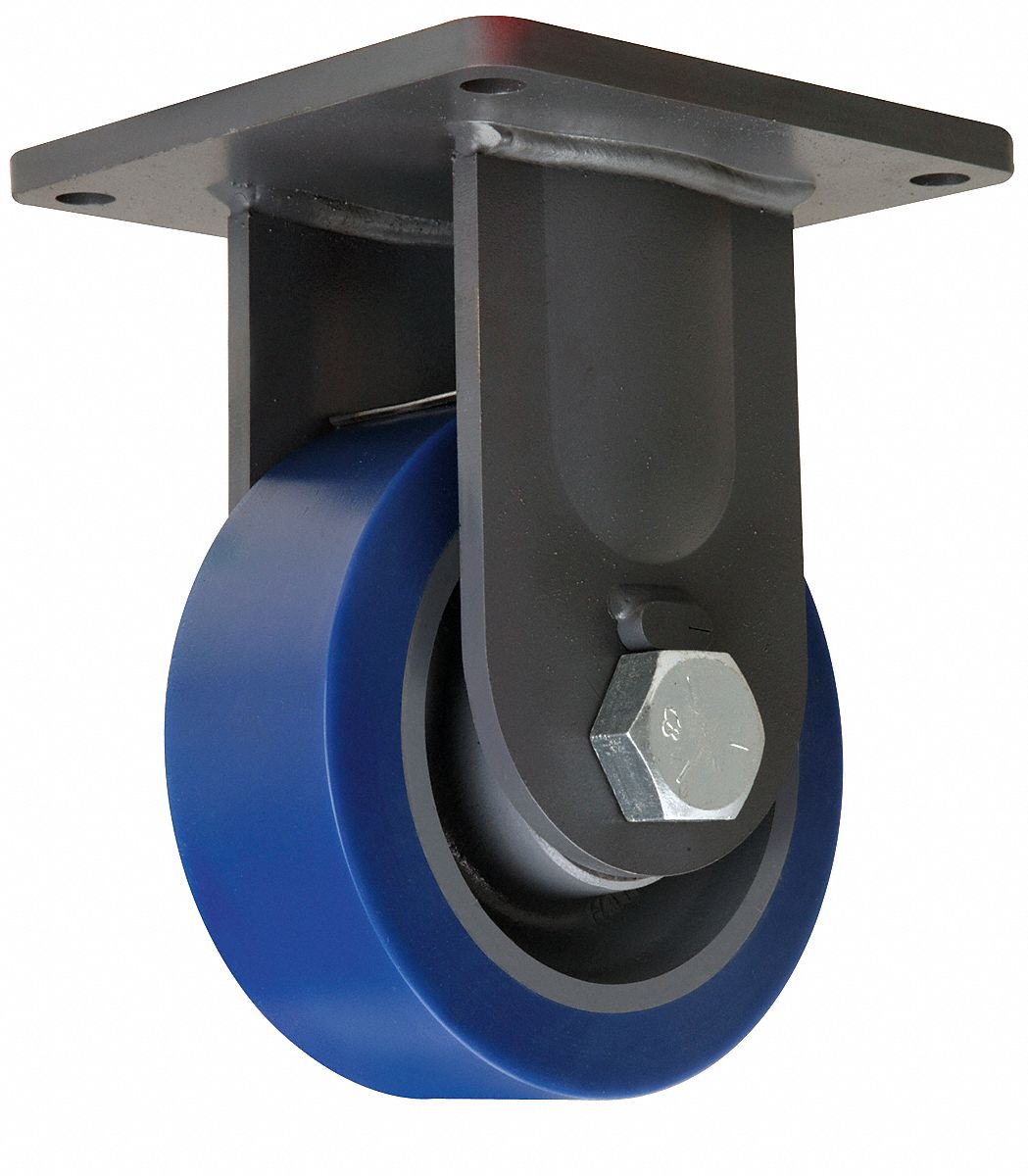 Plate Caster: Rigid, No Brake, Polyurethane, 8 in Wheel Dia, 3 in Wheel Wd, Hole, Square