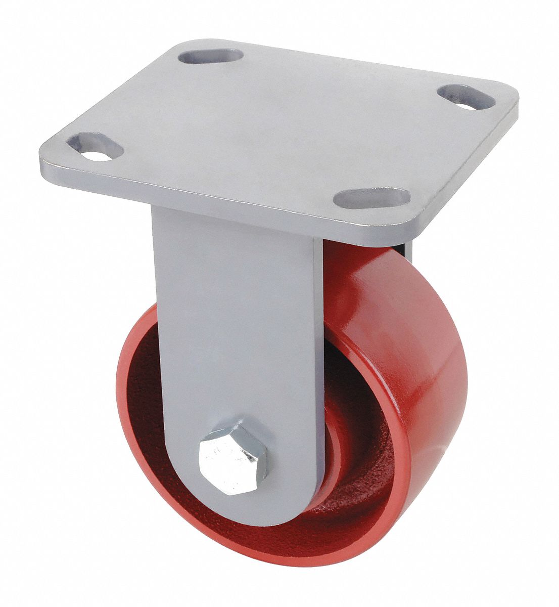 Plate Caster: Rigid, No Brake, Iron, 4 in Wheel Dia, 2 in Wheel Wd, 5 5/8 in Mounting Ht