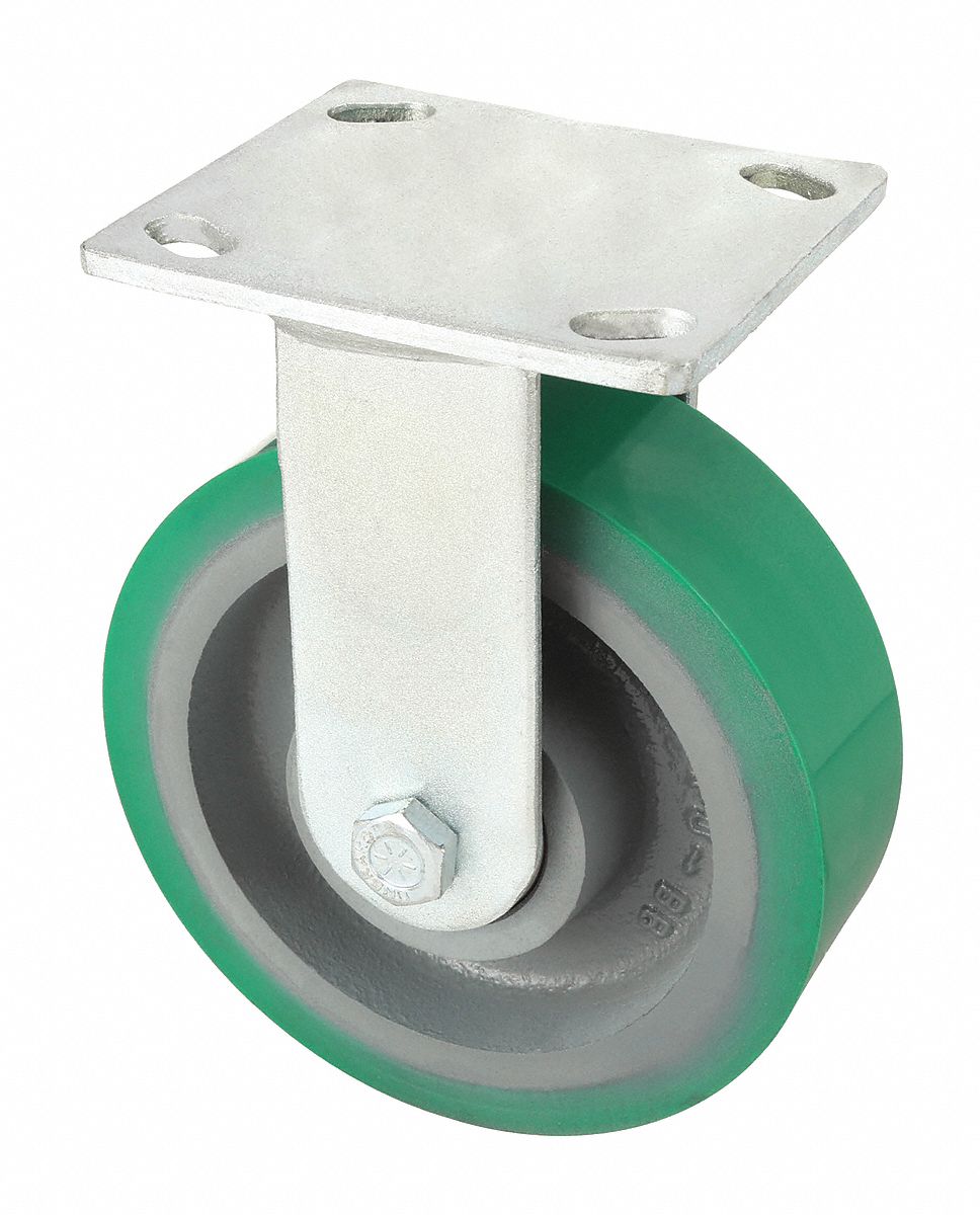 Plate Caster: Rigid, No Brake, Polyurethane, 6 in Wheel Dia, 2 in Wheel Wd, Ball