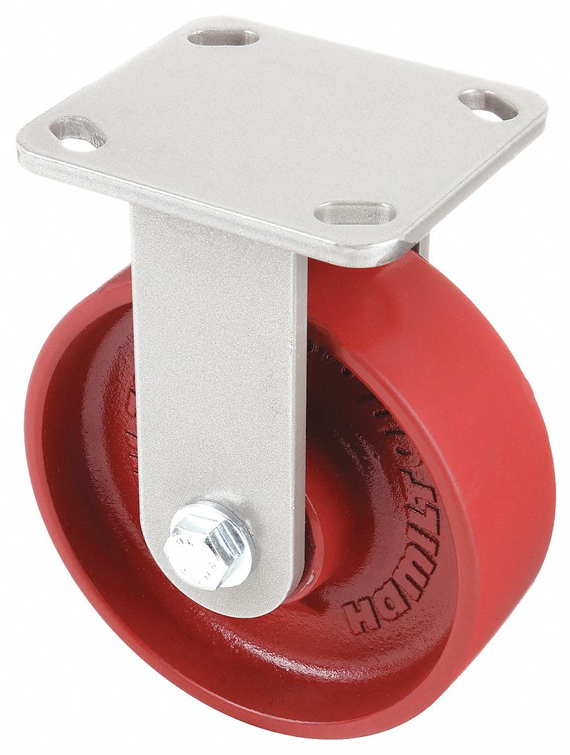 Plate Caster: Rigid, No Brake, Iron, 6 in Wheel Dia, 2 in Wheel Wd, 7 1/2 in Mounting Ht