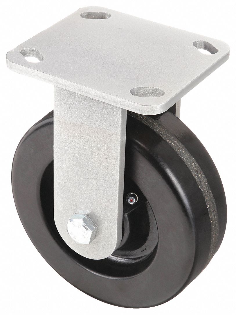 Plate Caster: Rigid, No Brake, Phenolic, 6 in Wheel Dia, 2 in Wheel Wd, 7 in Mounting Ht