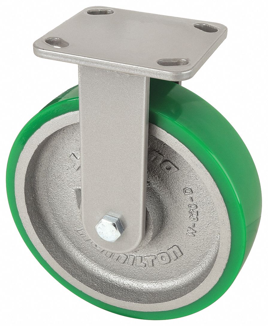 Plate Caster: Rigid, No Brake, Polyurethane, 8 in Wheel Dia, 2 in Wheel Wd, Slot, Rectangle