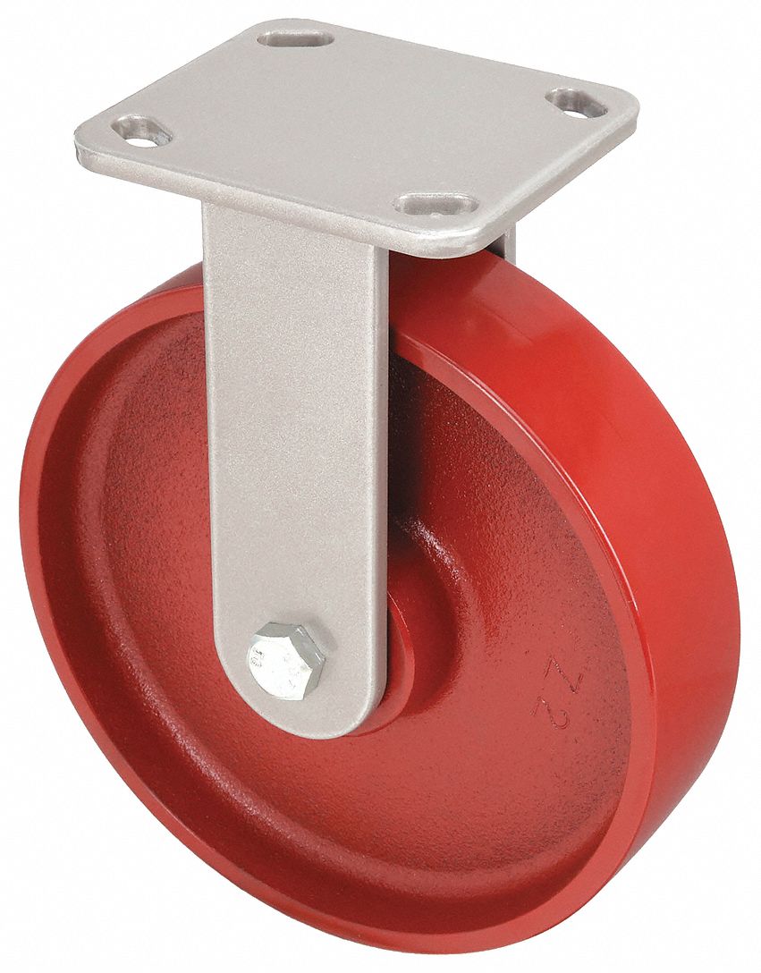 Plate Caster: Rigid, No Brake, Iron, 8 in Wheel Dia, 2 in Wheel Wd, 9 1/2 in Mounting Ht