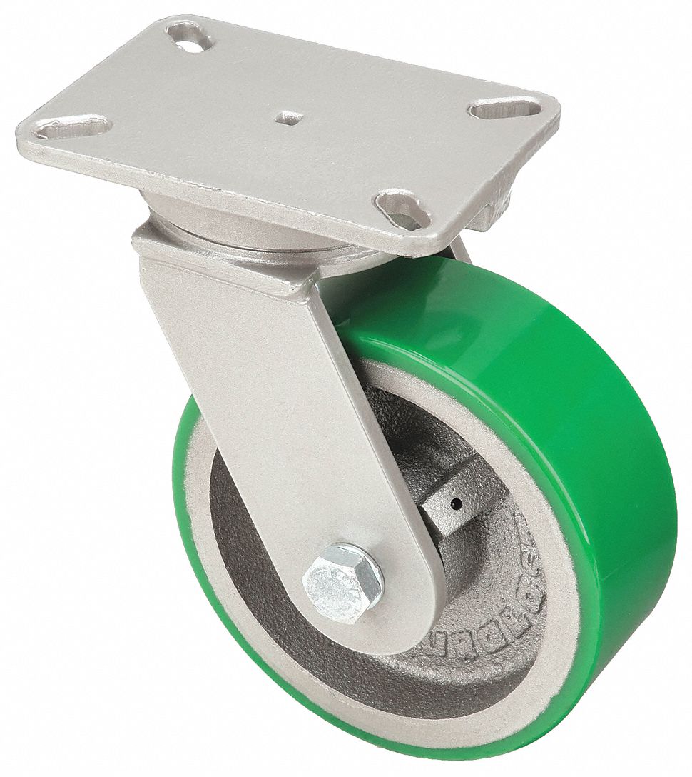 STANDARD PLATE CASTER, 8 IN WHEEL DIA, 2500 LB, 10½ IN MOUNTING H, SWIVEL CASTER, FIRM