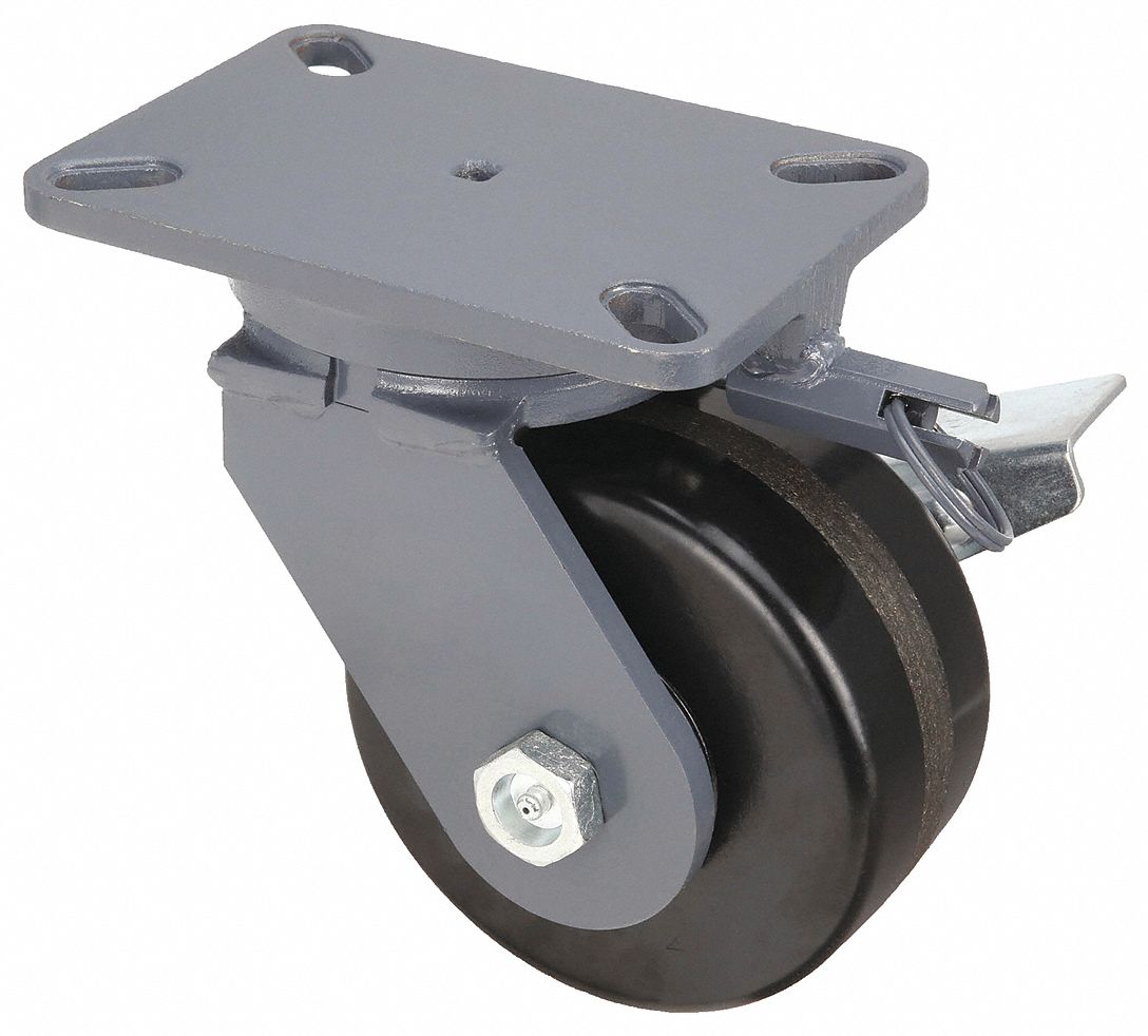 CASTER, SWIVEL, PNEUMATIC, LOCK/BRAKE, LOAD 200 LB, BLACK, 3 X 6 IN, BOLT 0.5 IN, ZINC