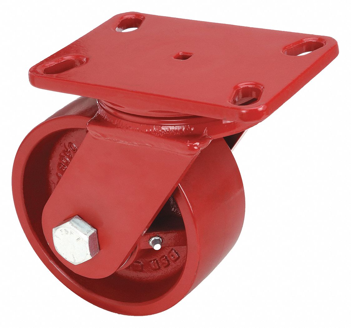 Plate Caster: Swivel, No Brake, Iron, 6 in Wheel Dia, 2 1/2 in Wheel Wd, Slot, Rectangle