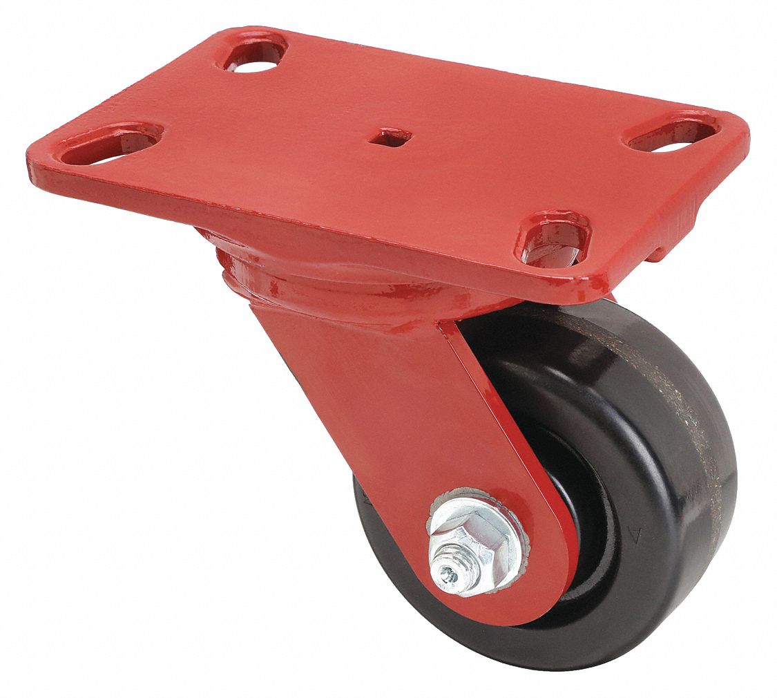 STANDARD PLATE CASTER, 4 IN WHEEL DIA, 800 LB, 5⅝ IN MOUNTING H, SWIVEL CASTER, HARD