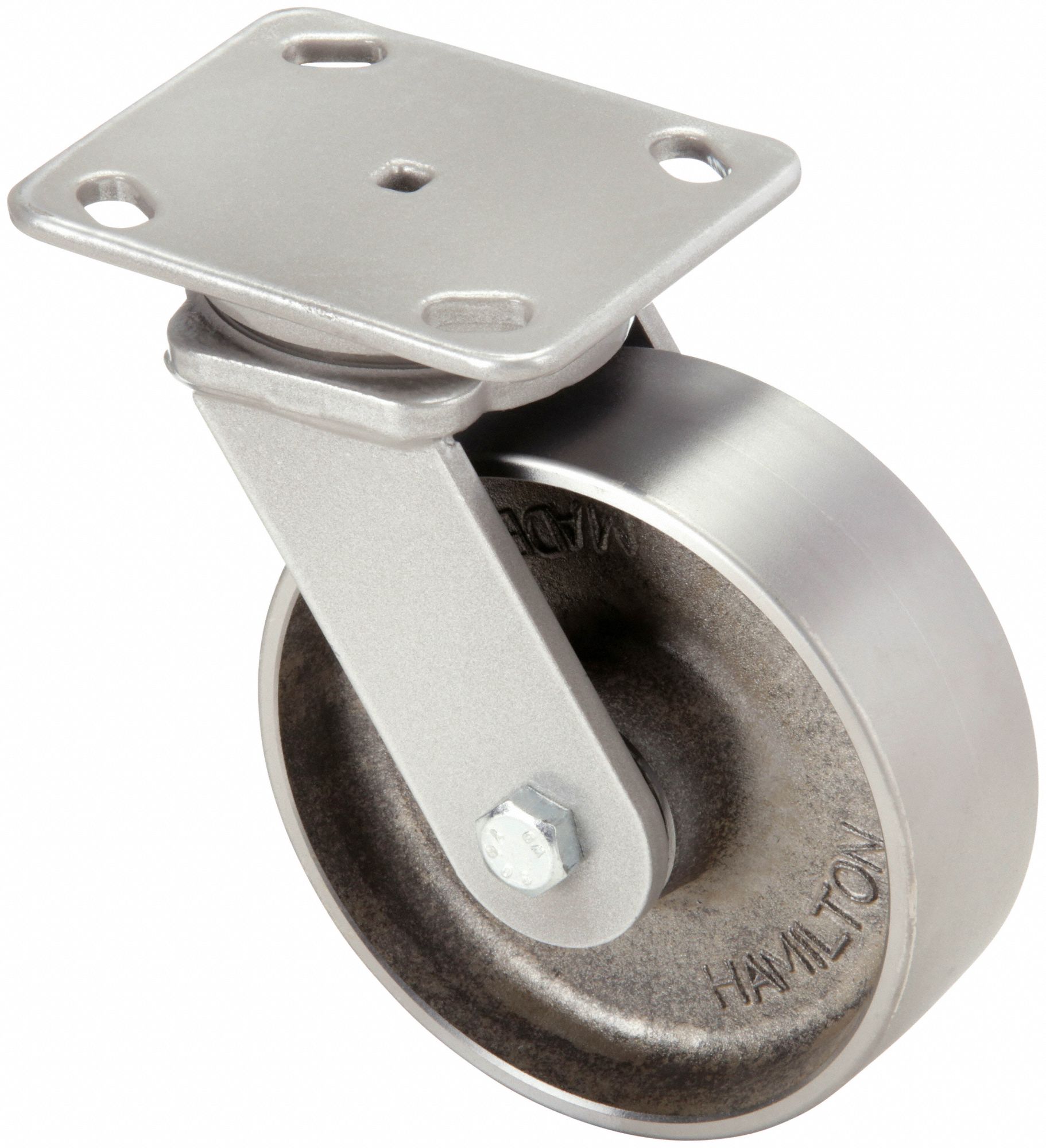 STANDARD PLATE CASTER, 6 IN WHEEL DIA, 2000 LB, 7½ IN MOUNTING H, SWIVEL CASTER, STEEL