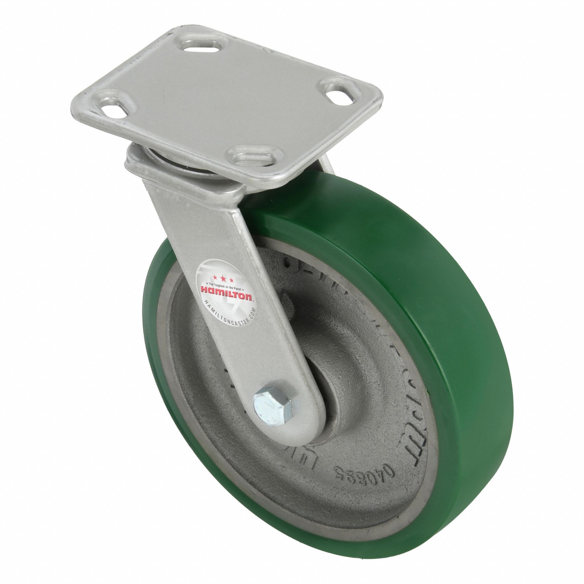 STANDARD PLATE CASTER, 8 IN WHEEL DIA, 1500 LB, 9½ IN MOUNTING H, SWIVEL CASTER, FIRM