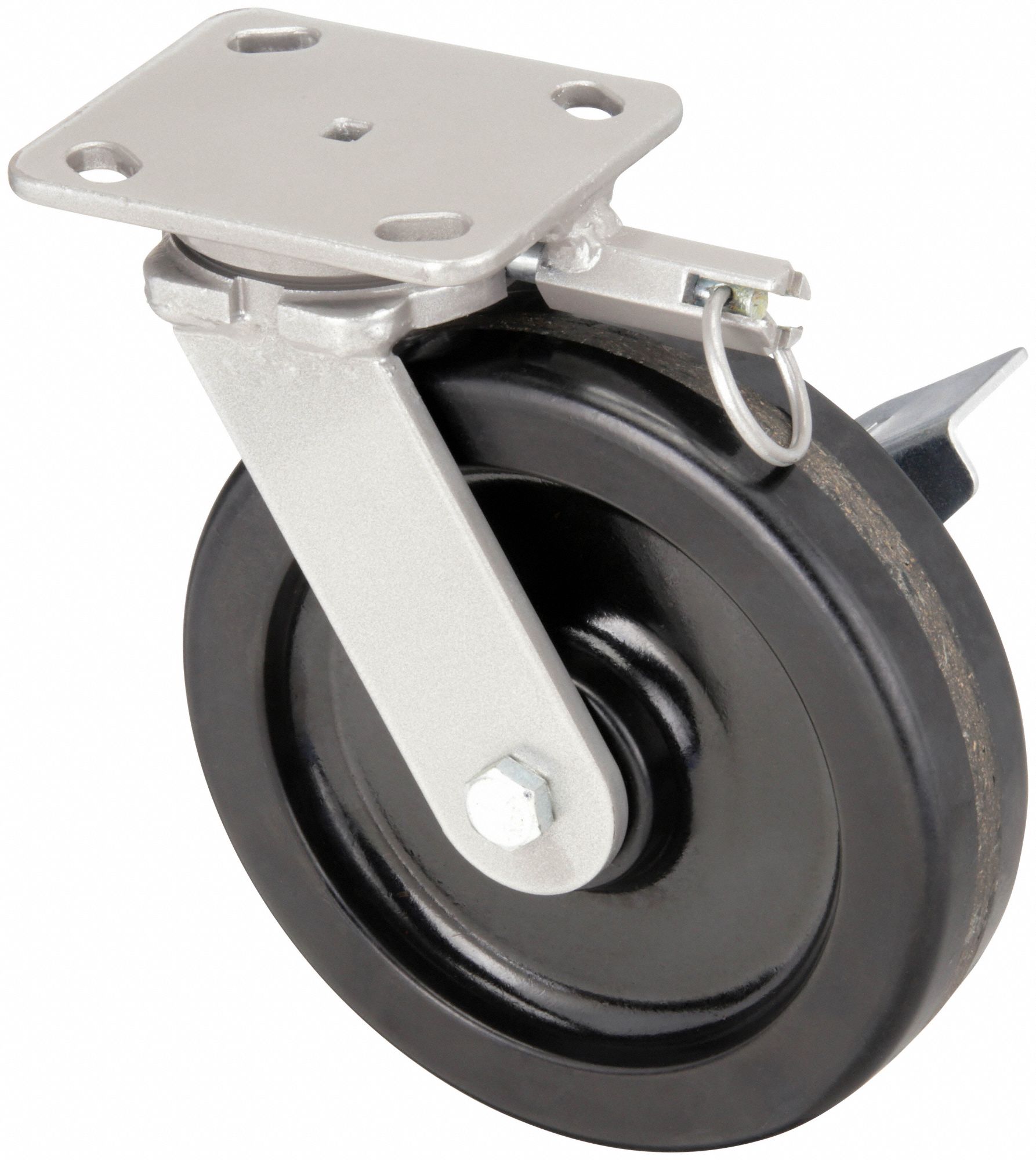 STANDARD PLATE CASTER, 8 IN WHEEL DIAMETER, 1400 LB, 9½ IN MOUNTING H, PHENOLIC, HARD