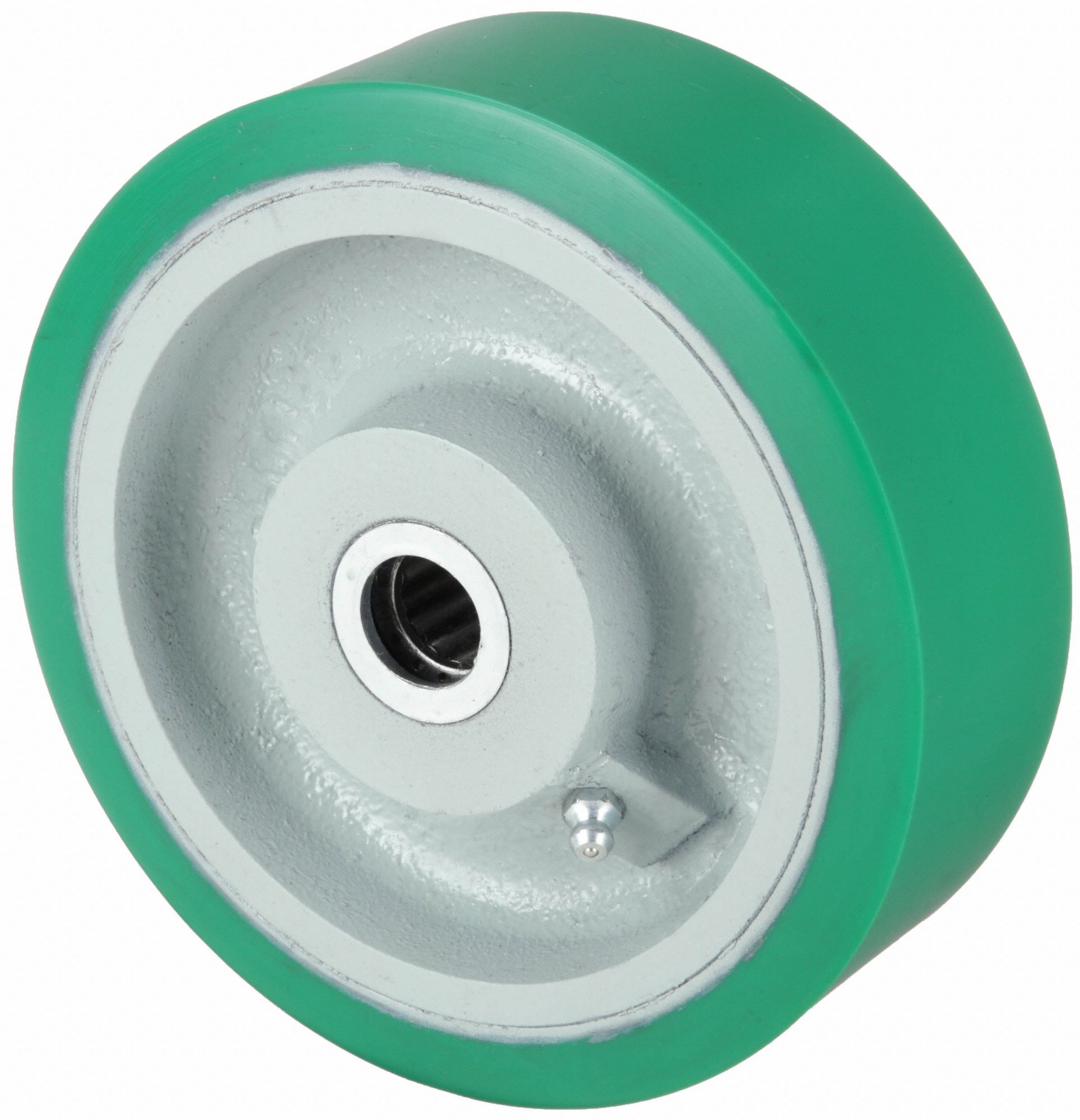 POLYURETHANE TREAD ON IRON CORE WHEEL, 6 IN WHEEL DIAMETER, 2 IN WHEEL W, GREEN, FIRM