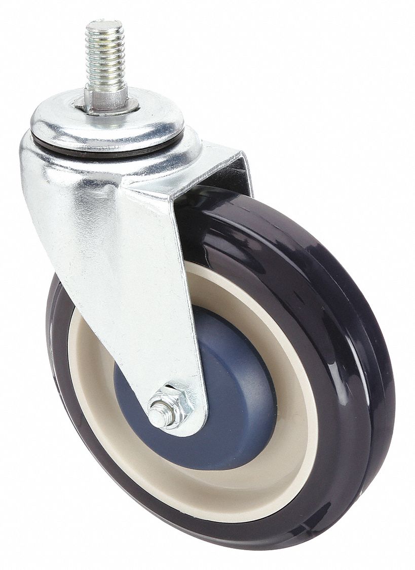THREADED STEM CASTER FOR SHOPPING CARTS, 5 IN WHEEL DIAMETER, 350 LB, SWIVEL CASTER