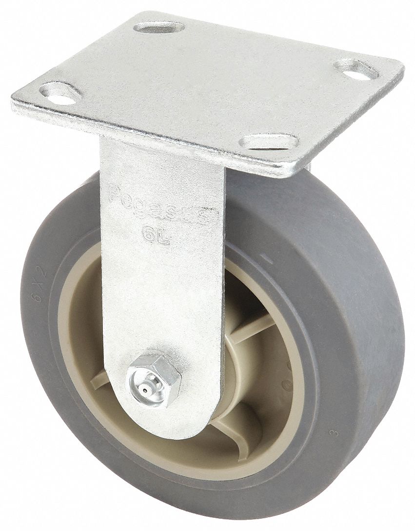 Plate Caster, Rigid, Rubber, 7 1/4"H