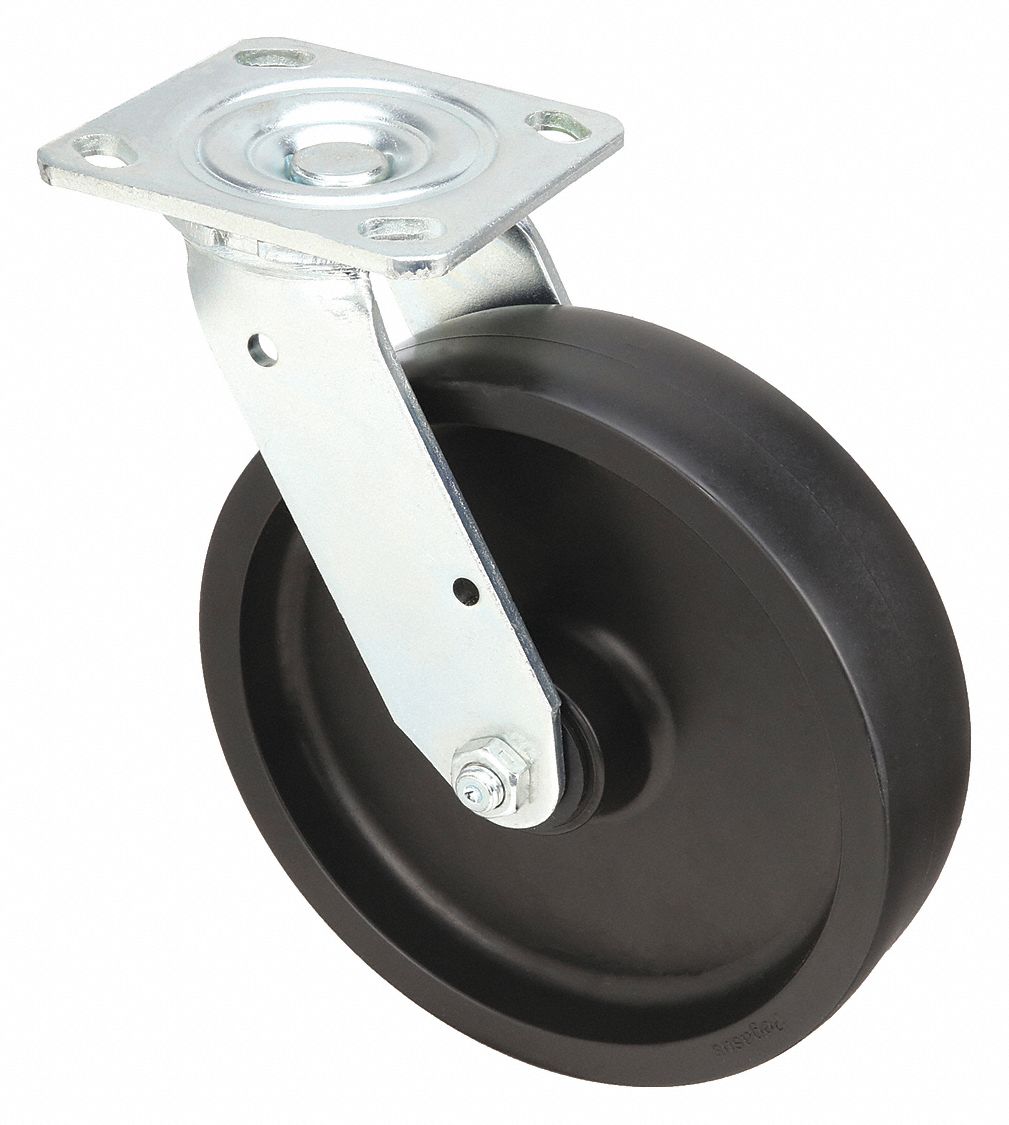 STANDARD PLATE CASTER, 8 IN WHEEL DIAMETER, 600 LB, 9&frac12; IN MOUNTING H, RIGID CASTER