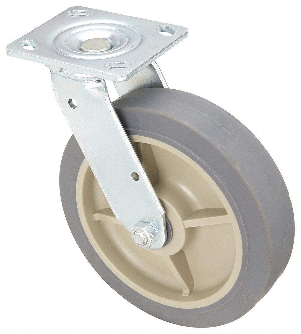 STANDARD PLATE CASTER, 8 IN WHEEL DIAMETER, 600 LB, 9½ IN MOUNTING H, SWIVEL CASTER