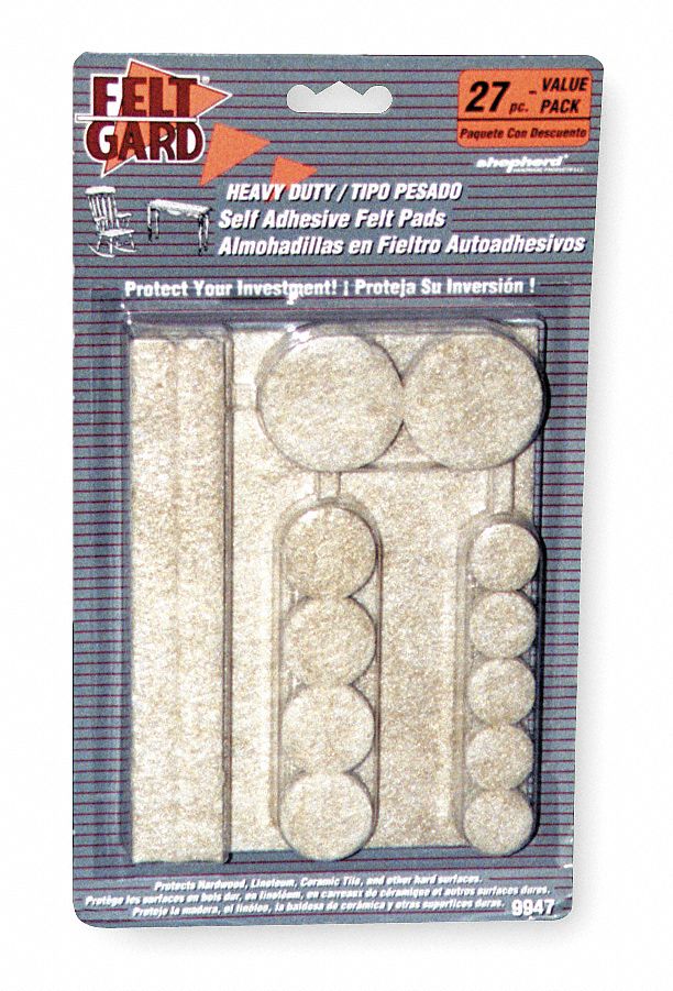 GRAINGER APPROVED Multiple SelfStick Adhesive Felt Pads, Brown, 1EA