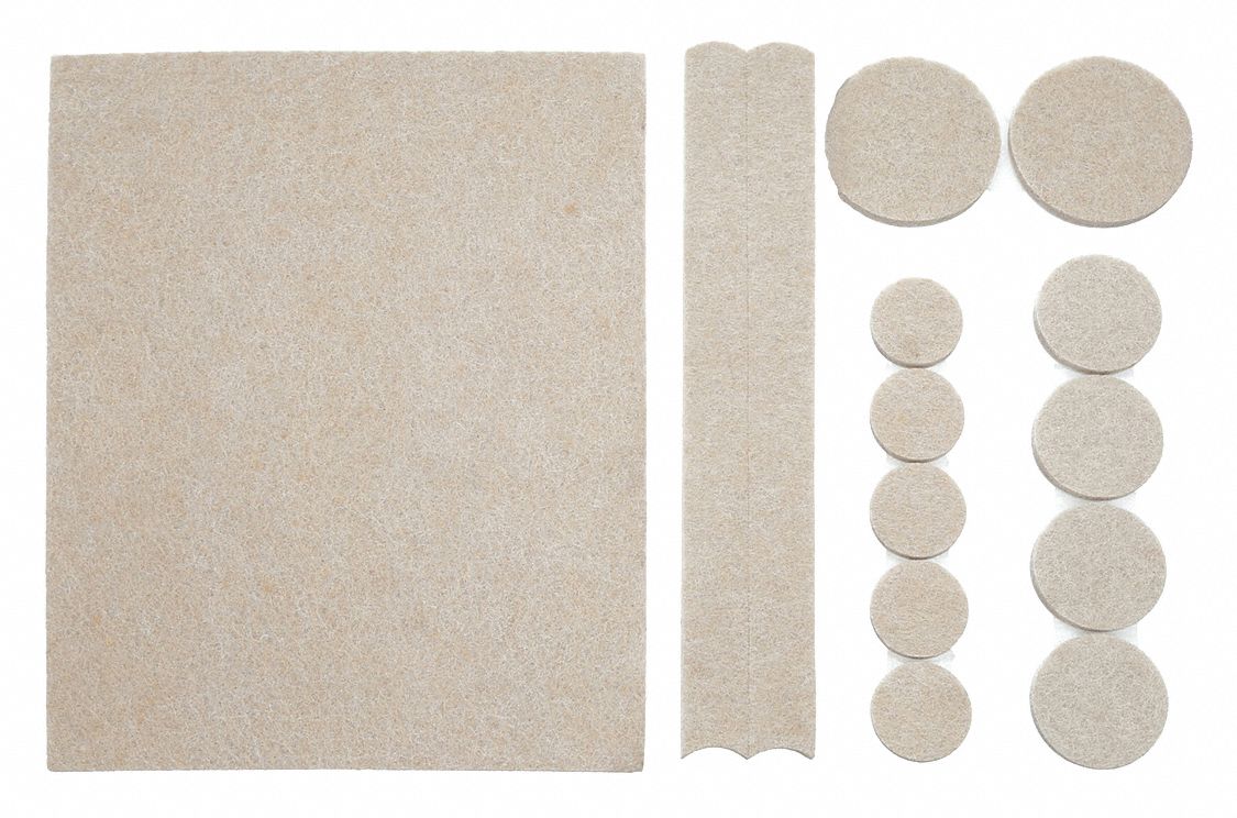 Furniture Pads: Felt, 1/2 in_4 1/2 in Overall Wd, Rectangle/Round, Tan
