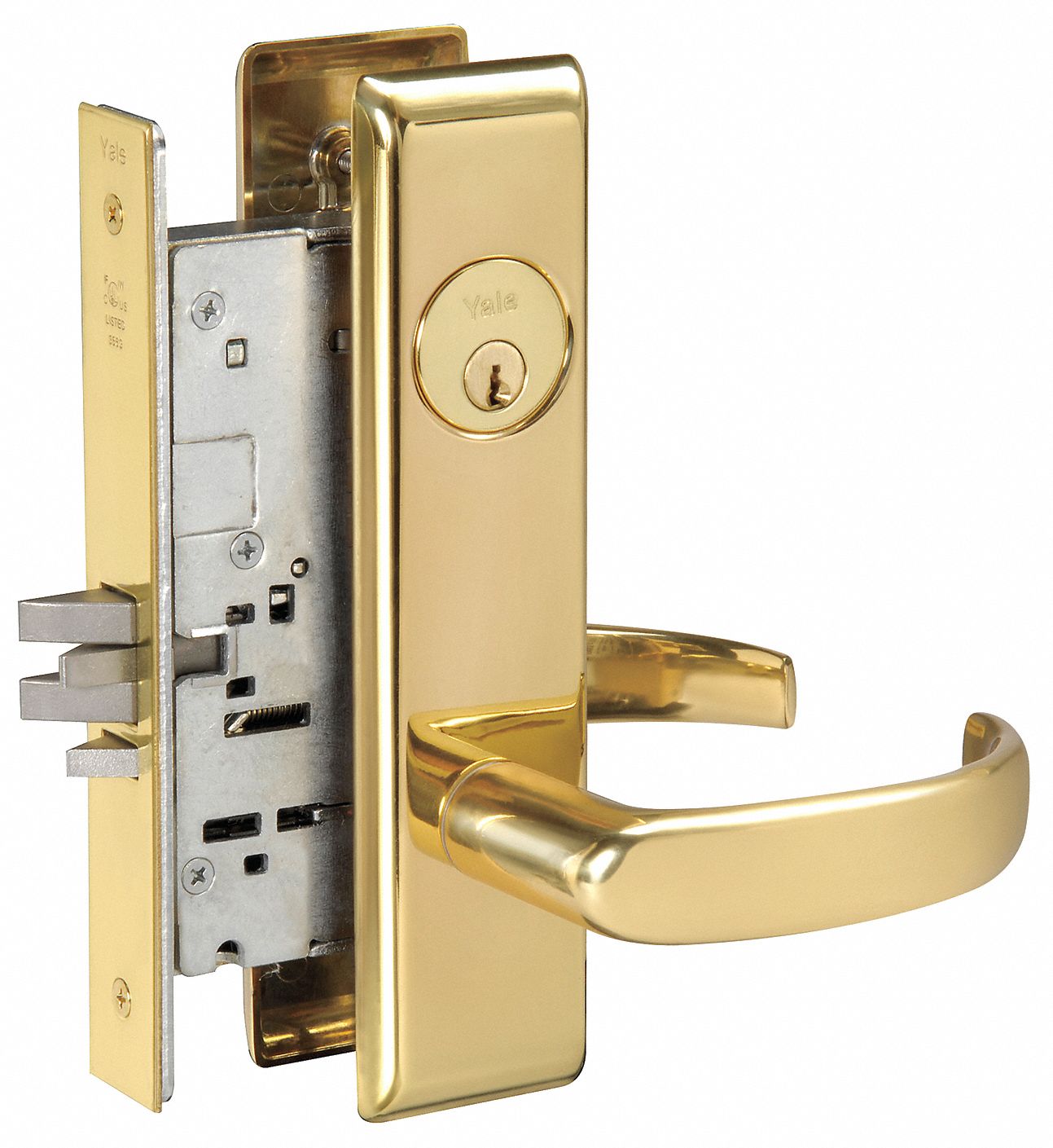 Mortise Lockset, Mechanical, Keyed Different, Bright Brass, 2 3/4 in ...