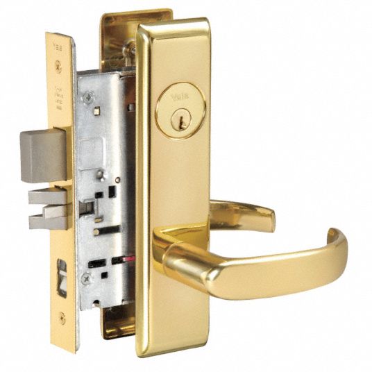 Mortise Lockset, Mechanical, Keyed Different, Bright Brass, 2 3/4 in ...