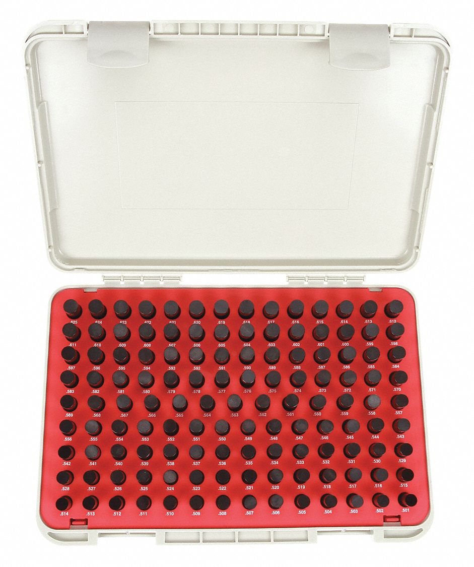 VERMONT GAGE, 0.5010 in to 0.6250 in Dia Range, 125 Gauges, Black OxideCoated Pin Gauge Set