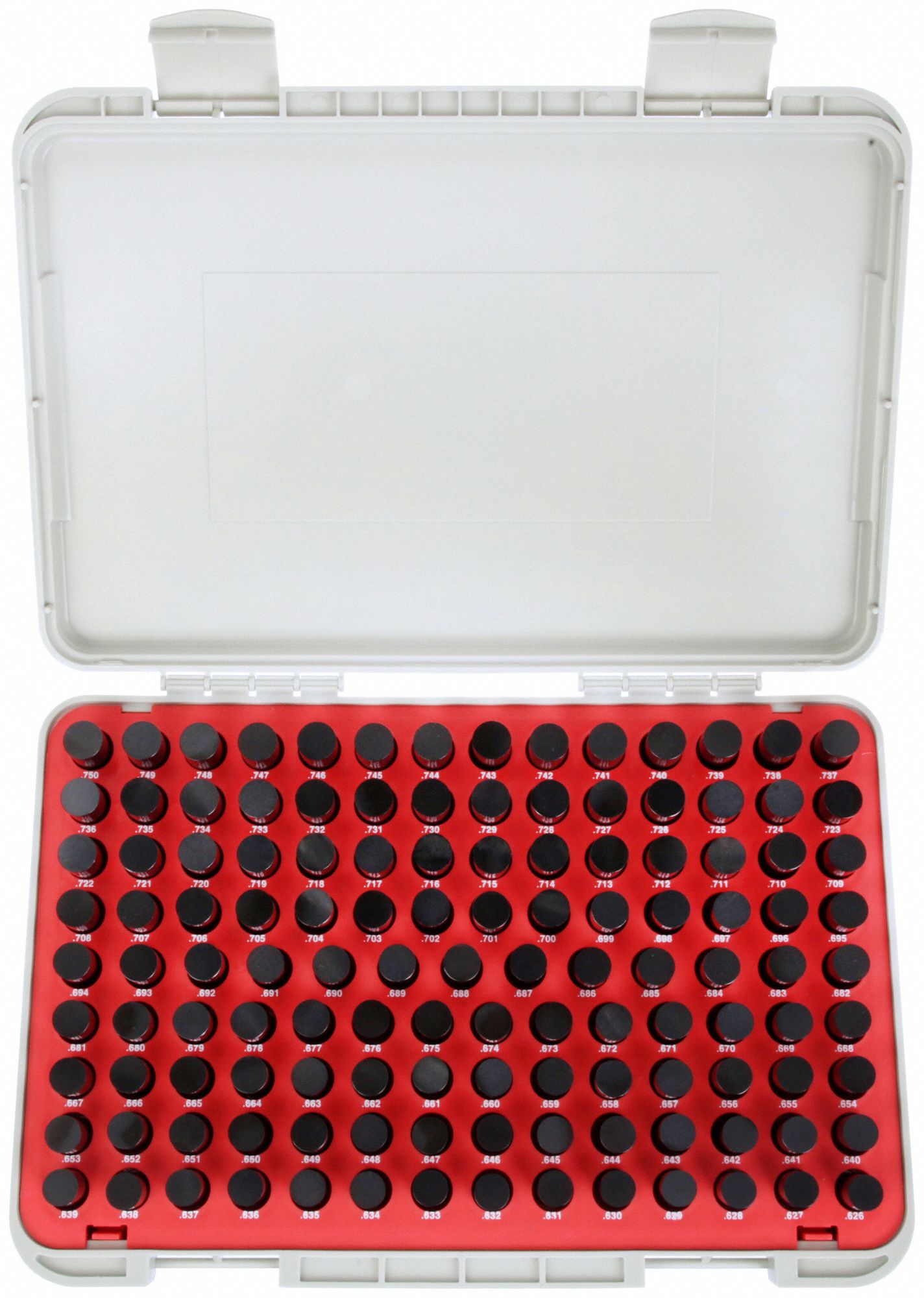 VERMONT GAGE, 0.6260 in to 0.7500 in Dia Range, 125 Gauges, Black OxideCoated Pin Gauge Set