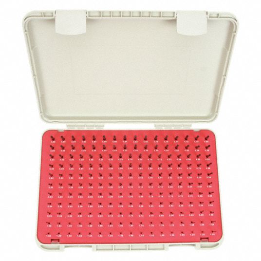 VERMONT GAGE, 1.30 to 4.98 mm Dia Range, 185 Gauges, Black OxideCoated Pin Gauge Set 5VUE6