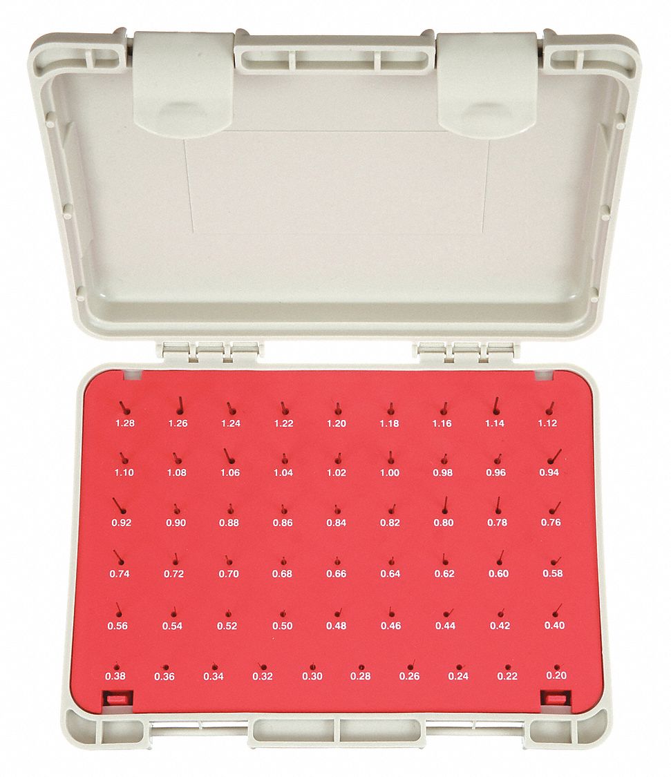 VERMONT GAGE, 0.20 to 1.28 mm Dia Range, 55 Gauges, Black OxideCoated Pin Gauge Set 5VUE8