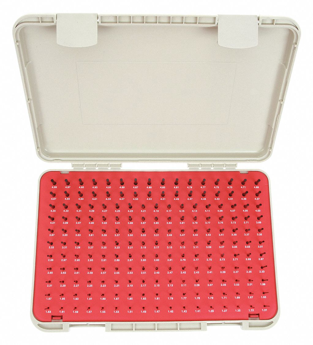 Black Oxide-Coated Pin Gauge Set: Go (Plus), 1.31 mm to 4.99 mm, 0.02 mm Dia Increment