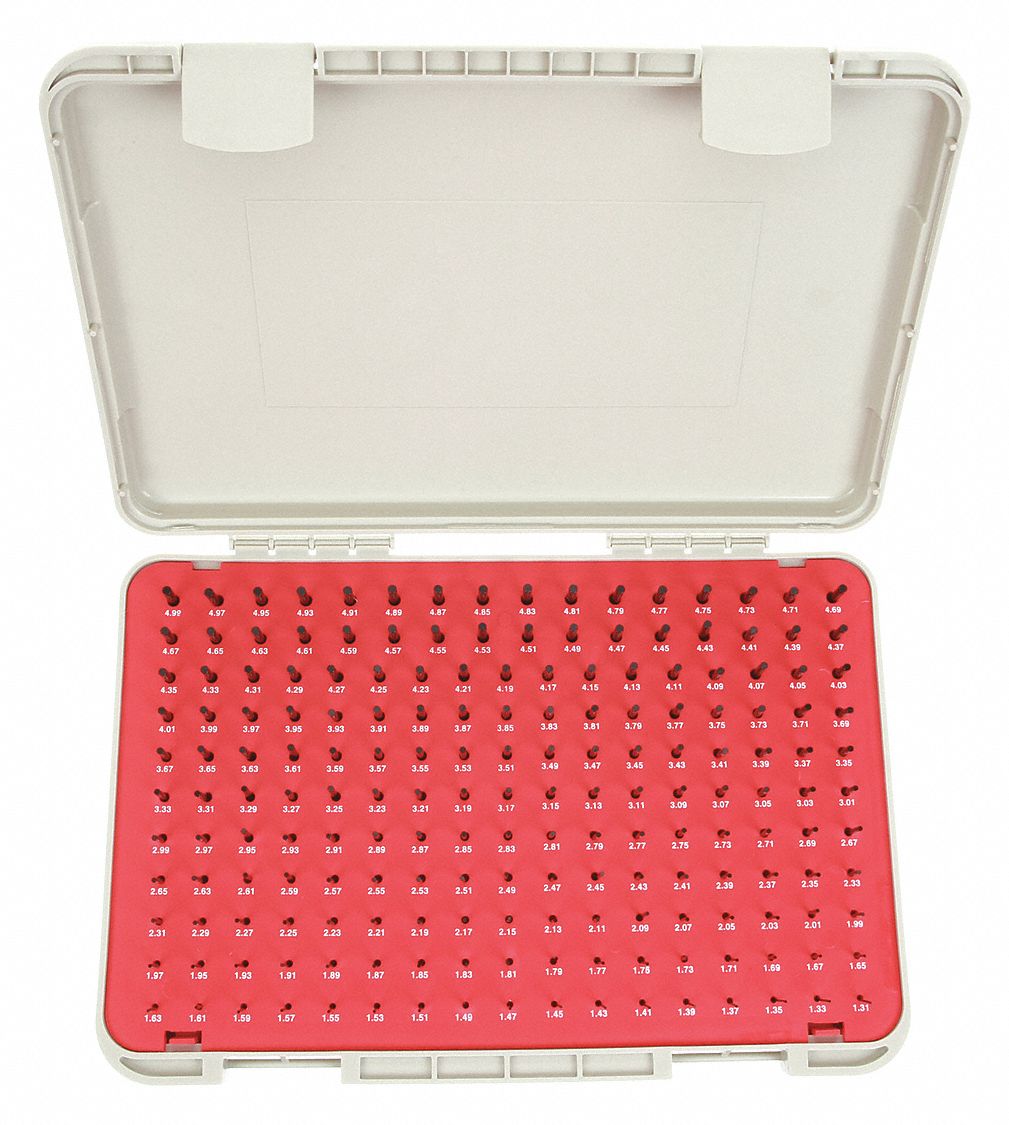 Black Oxide-Coated Pin Gauge Set: No-Go (Minus), 1.31 mm to 4.99 mm, ZZ Tolerance Class