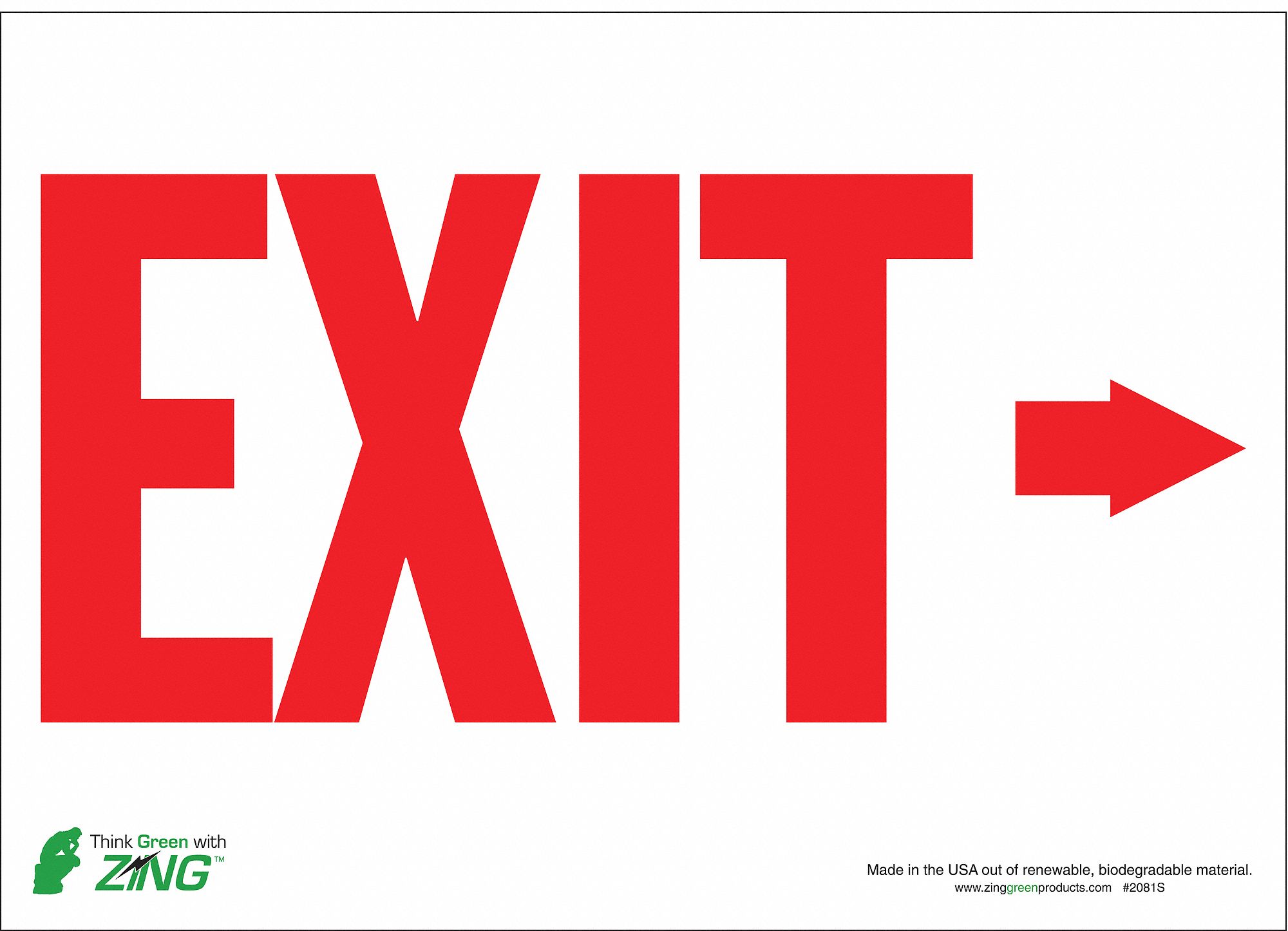 EXIT SIGN, POLYESTER, ADHESIVE MOUNT, 10 IN X 14 IN NOMINAL SIGN SIZE, NOT RETROREFLECTIVE, EXIT (ARROW RIGHT)