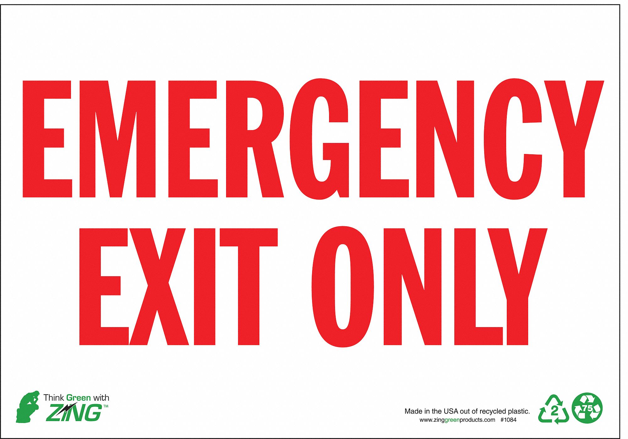 EMERGENCY EXIT SIGN, PLASTIC, RECTANGLE, ENGLISH, EXIT ONLY, 7 X 10 IN