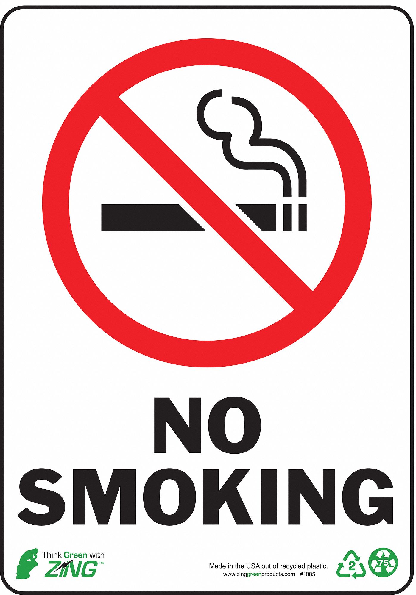 NO SMOKING SIGN, PLASTIC, 10 IN X 7 IN, SURFACE