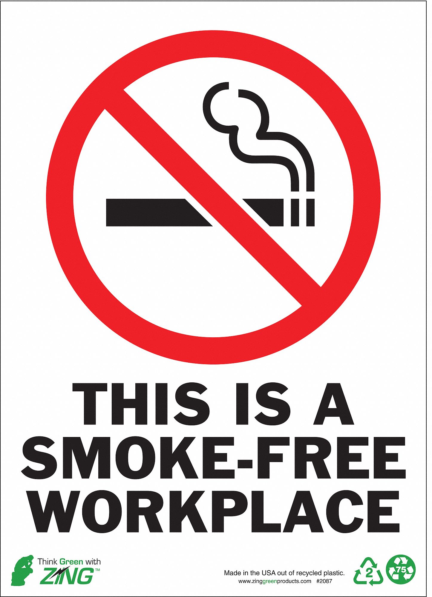 NO SMOKING SIGN, ALUMINUM, RECTANGLE, ENGLISH, 14 X 10 IN