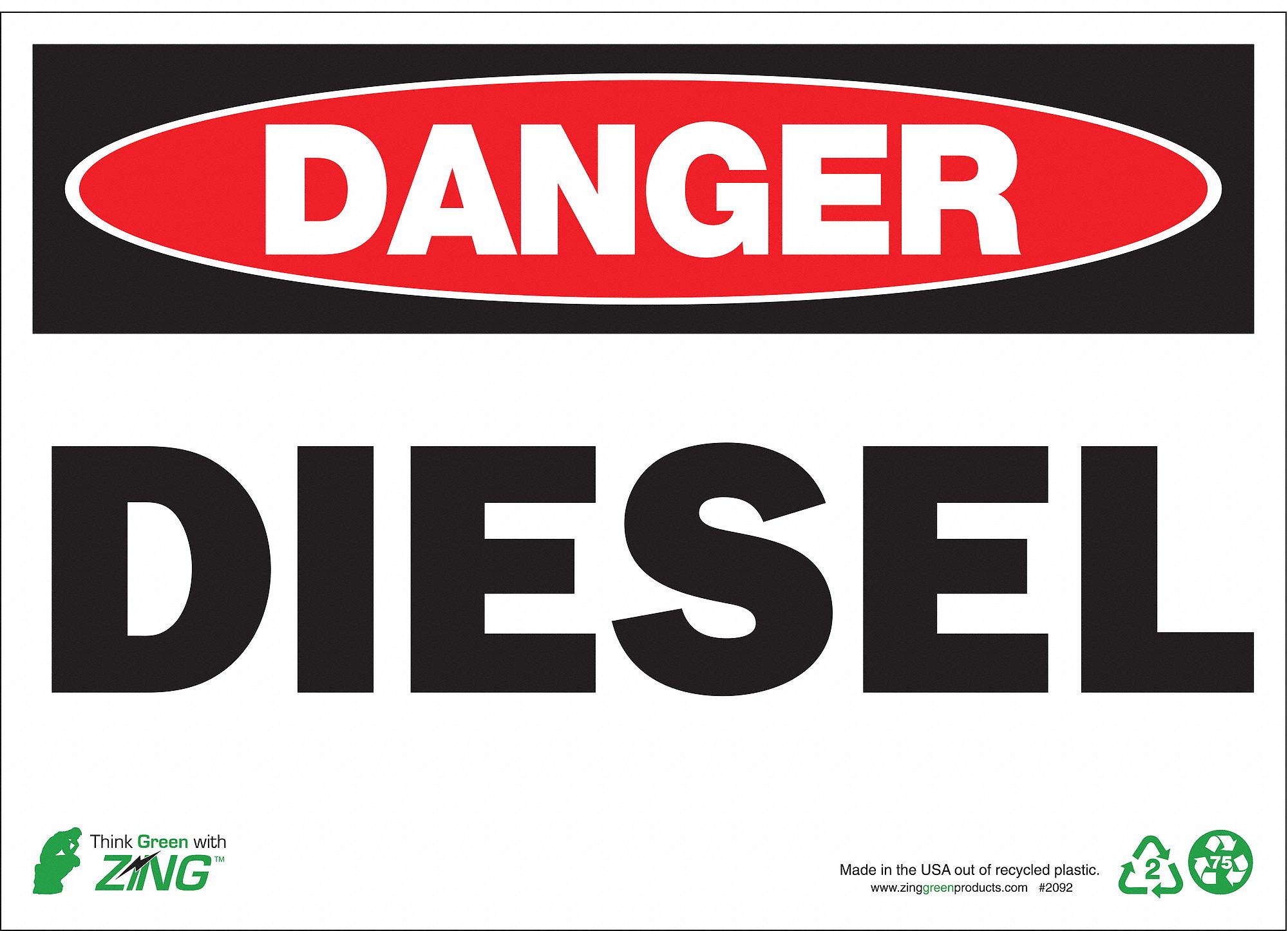 DANGER SIGN, PLASTIC, MOUNTING HOLES, 10 IN X 14 IN NOMINAL SIGN SIZE, 0.065 IN THICK, DIESEL