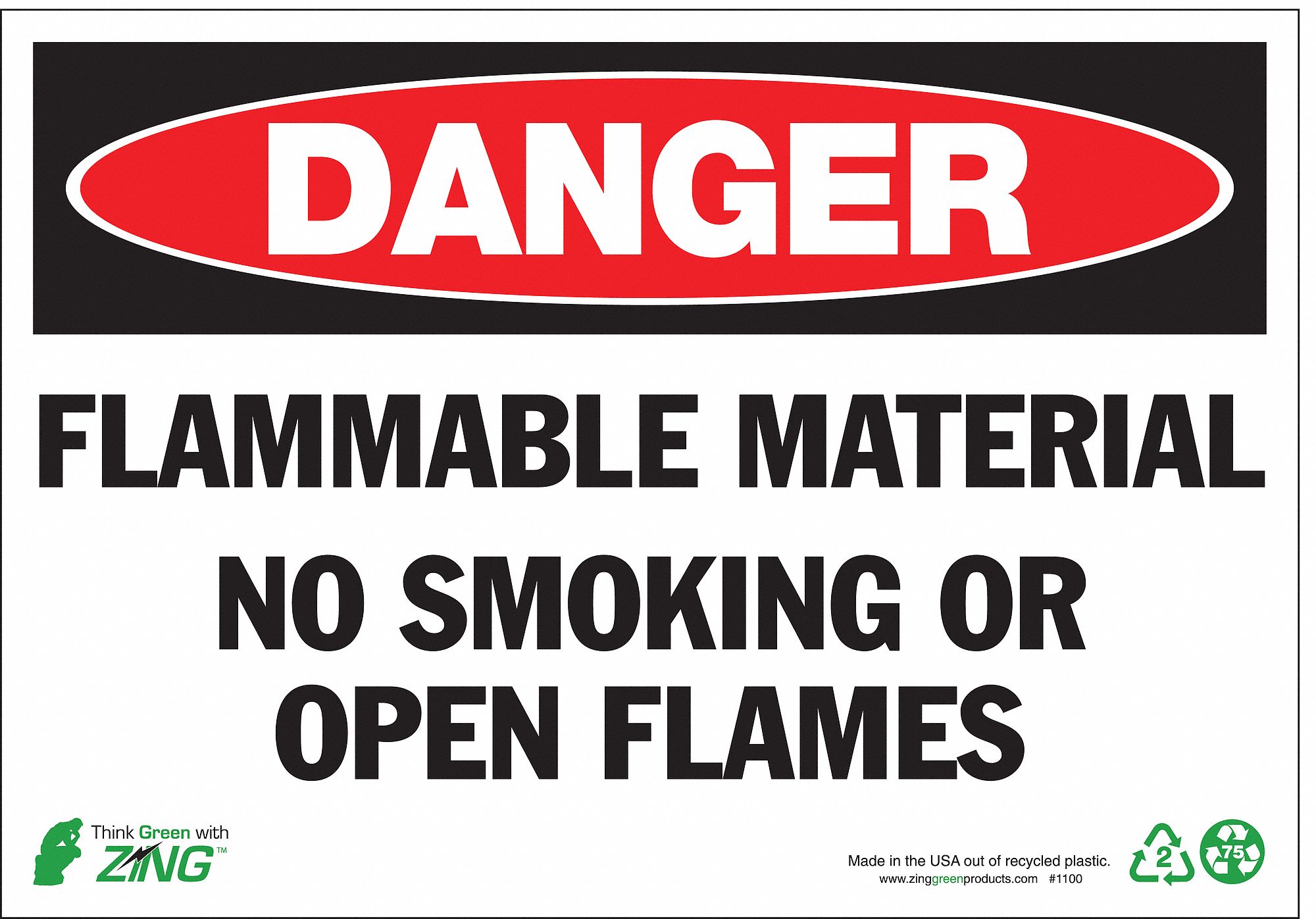 DANGER NO SMOKING SIGN, PLASTIC, RECTANGLE, ENGLISH, 10 X 7 IN