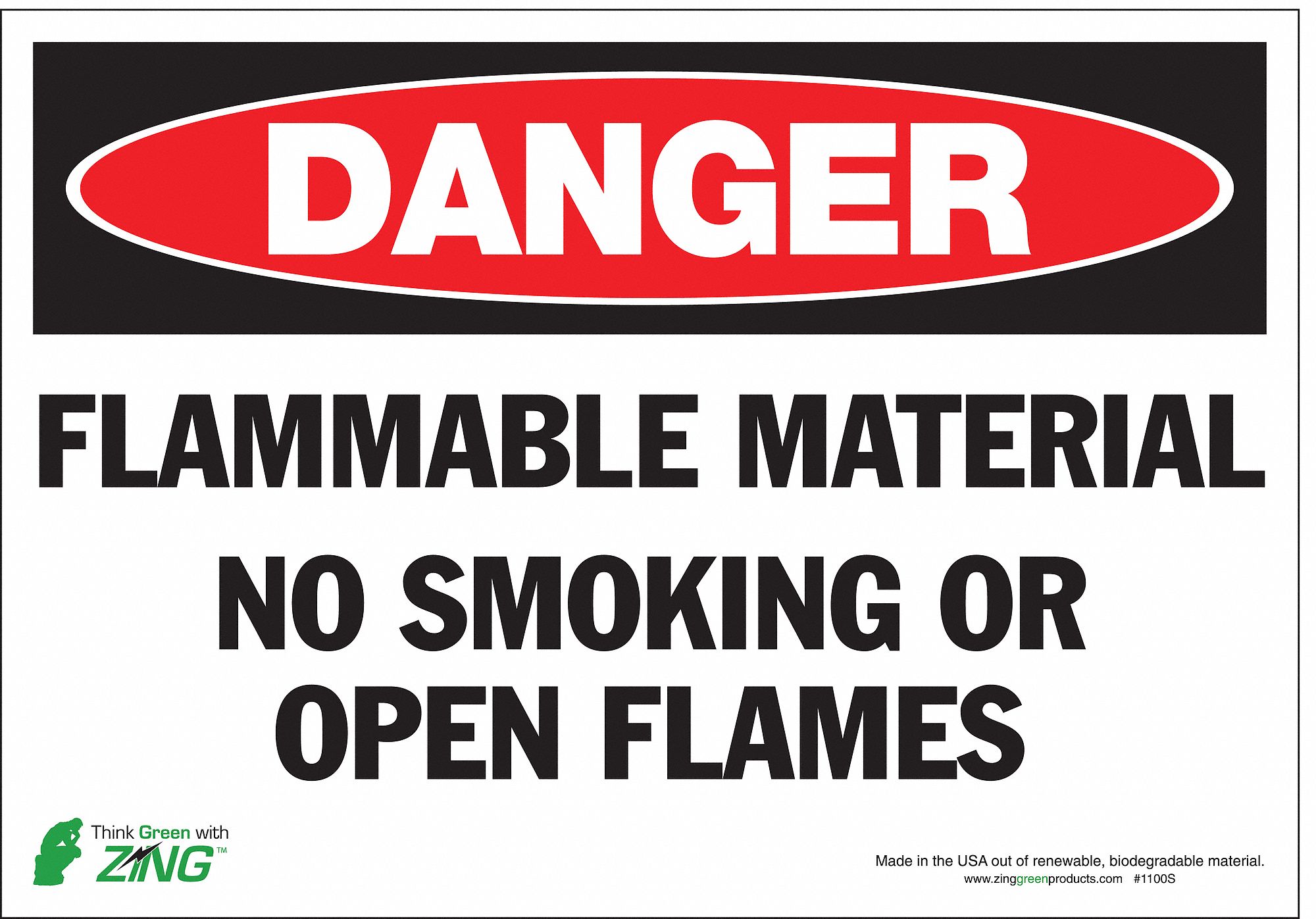 DANGER NO SMOKING SIGN, FLAMMABLE MATERIAL NO SMOKING OR OPEN FLAMES, SIGN HEADER DANGER, 7 X 10 IN