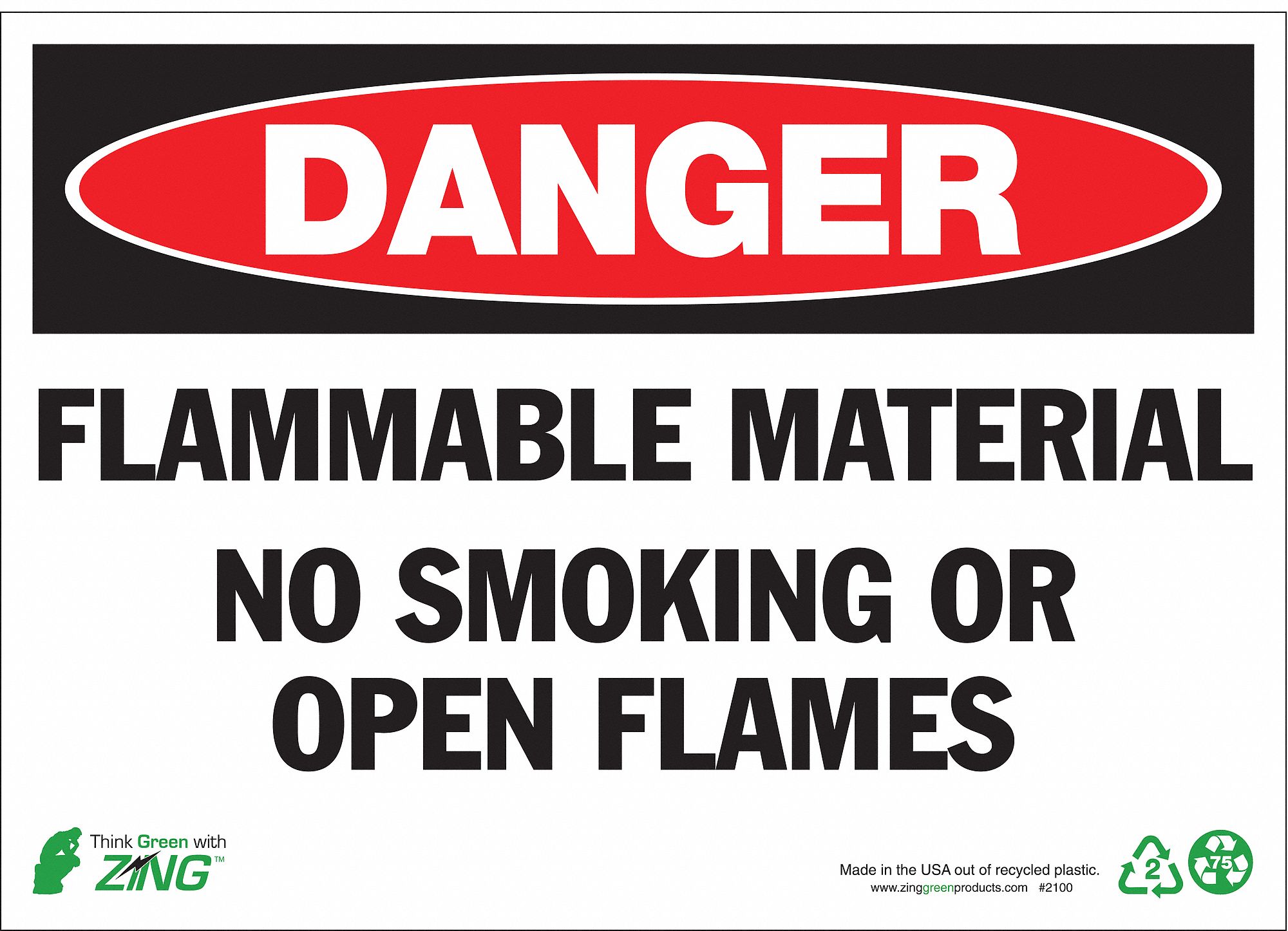 DANGER NO SMOKING SIGN, ALUMINUM, RECTANGLE, ENGLISH, 10 X 7 IN