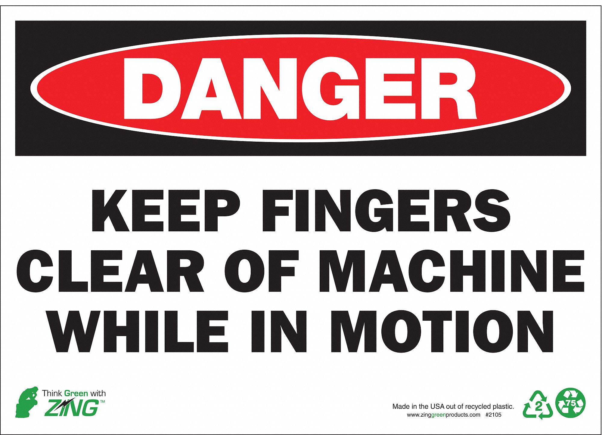 DANGER SIGN, ALUMINUM, HOLE MOUNT, 10 X 14 IN, 0.04 IN THICK, CLEAR, KEEP FINGERS CLEAR OF MACHINE WHILE IN MOTION