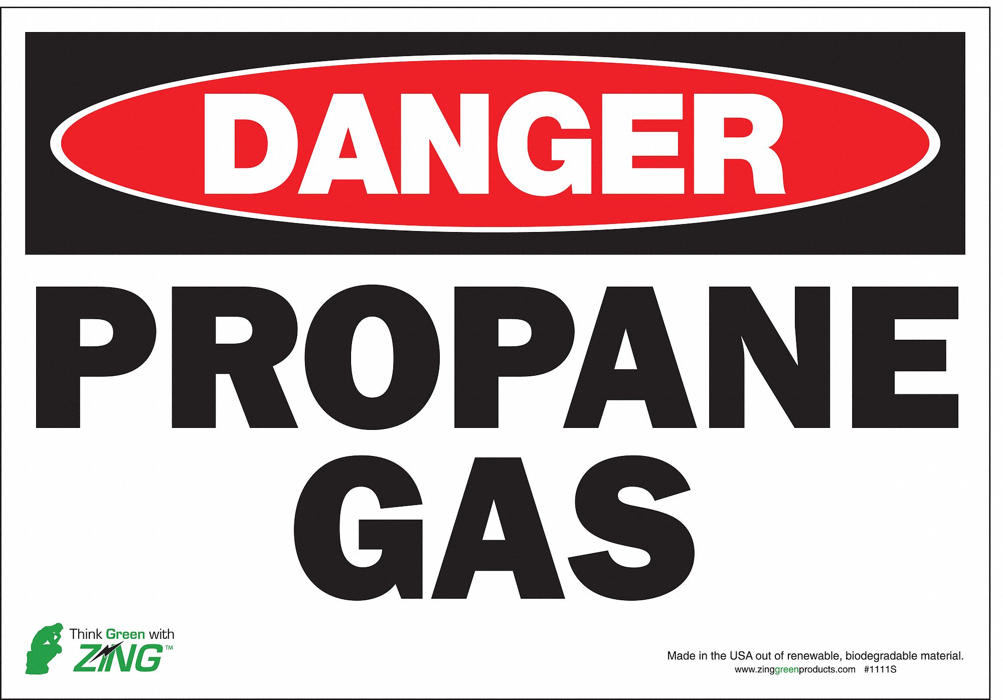 DANGER SIGN, PROPANE GAS, HEADER DANGER, RECTANGLE, 7 IN HEIGHT, 10 IN WIDTH, POLYESTER, ADHESIVE MOUNT, WHITE/BLACK