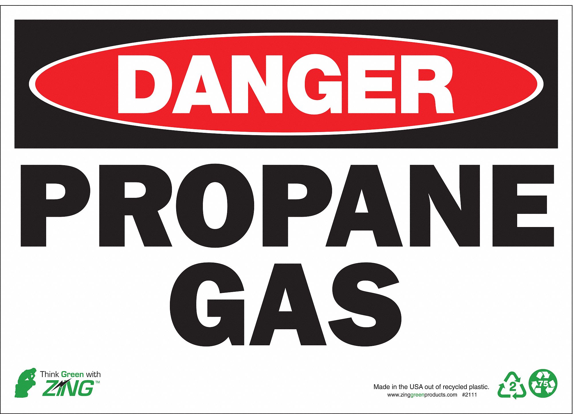 DANGER SIGN, PROPANE GAS, HEADER DANGER, RECTANGLE, 10 IN HEIGHT, 14 IN WIDTH, PLASTIC, SURFACE MOUNT, WHITE