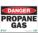 DANGER SIGN, PROPANE GAS, HEADER DANGER, RECTANGLE, 10 IN HEIGHT, 14 IN WIDTH, PLASTIC, SURFACE MOUNT, WHITE